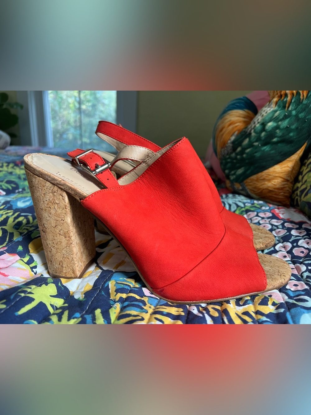 BCBG Women’s Red Suede Cork Block Heel Slingback Sandals